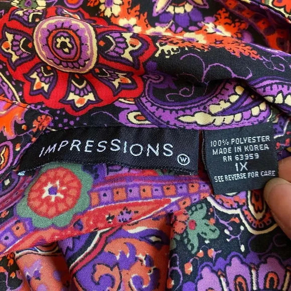 Y2K Impressions Boho Floral Print Button Down Shirt Blouse Women Plus Size 1X - Picture 4 of 6